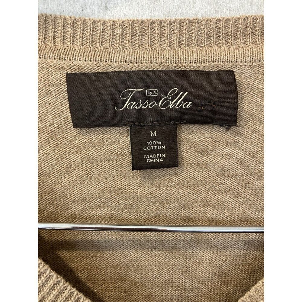 Tasso Elba Mens Sweater Beige Knit Argyle V Neck Cotton L/S Medium Classic - Picture 3 of 6